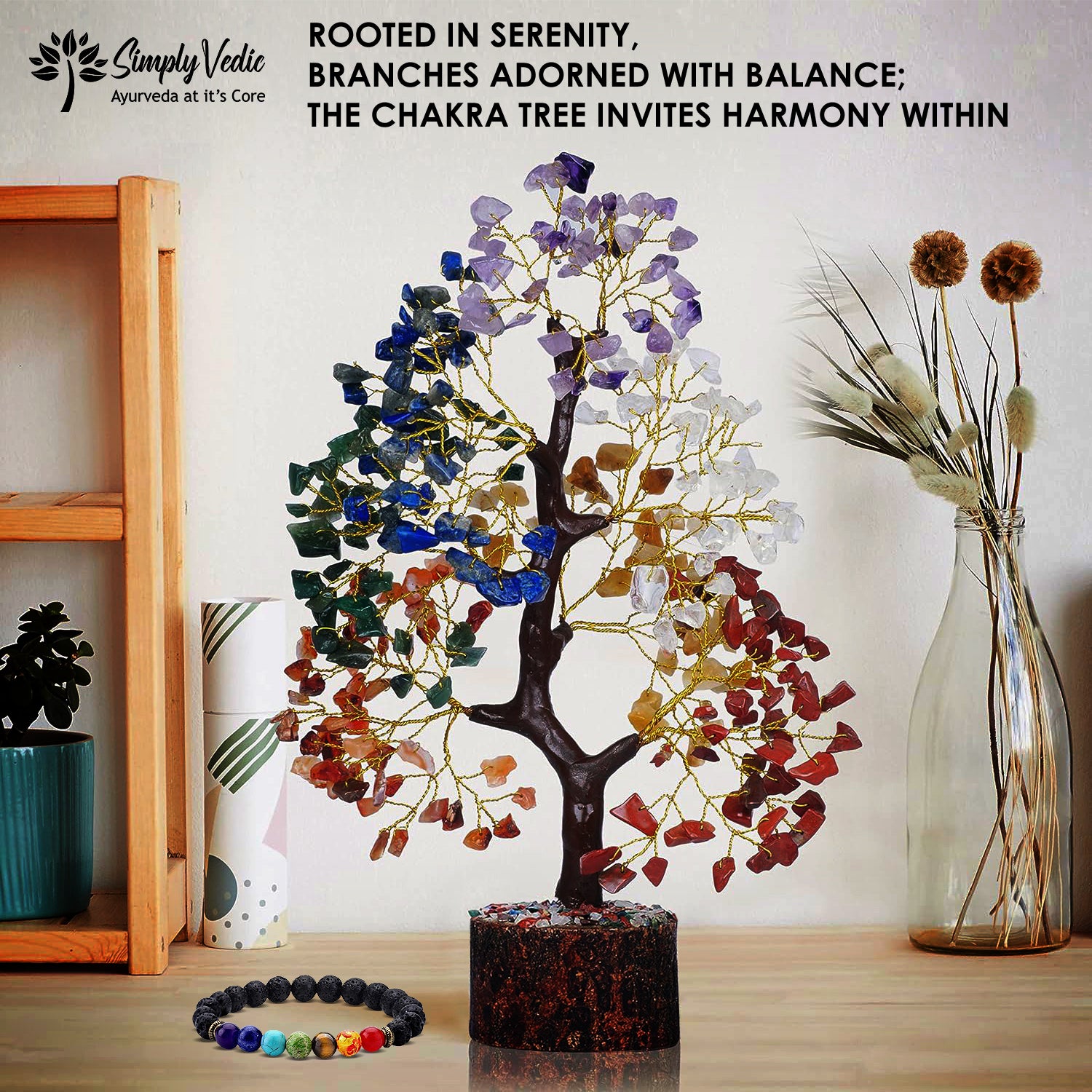 Simply Vedic 7 Chakra Crystal Tree of Life+ Chakra Bracelet| for Chakra Activation, Positive Energy, Good Luck| Natural Healing Gemstones MoneyTree Feng Shui, Spiritual Gift, Home Decor| Handmade simplyvedic Simply Vedic 7 Chakra Crystal Tree of Life+ Chakra Bracelet| for Chakra Activation, Positive Energy, Good Luck| Natural Healing Gemstones MoneyTree Feng Shui, Spiritual Gift, Home Decor| Handmade simplyvedic