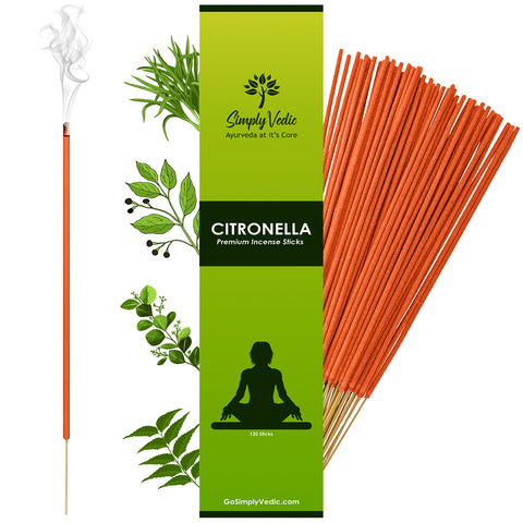 Simply-Vedic Citronella Incense Stick (Approx 120 Sticks, 250 Grams) Premium Handmade Agarbatti| Lasts 60 Minutes| Ideal for Piece, Harmony, Comfort in Indoor/Outdoor Use|Gift Set| simplyvedic