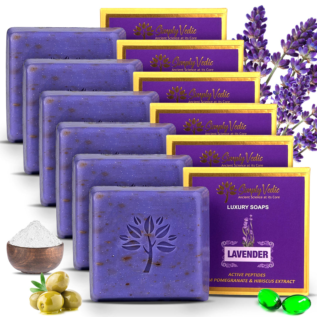 Simply Vedic Pack of 6 Lavender Soap Bars for Body, Hand, Face; | All Natural, Handmade, Pure & Gentle Moisturizing Bathing Soap, Gift Set for Men & Women (115gms x 6) simplyvedic