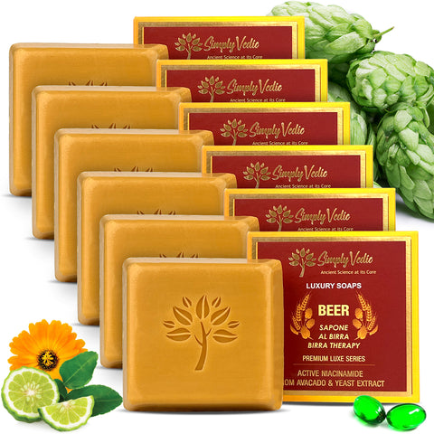 Simply Vedic Pack of 6 Beer Soap Bars for Body, Hand, Face; | All Natural, Handmade, Pure & Gentle Moisturizing Bathing Soap, Gift Set for Men & Women (115gms x 6) simplyvedic