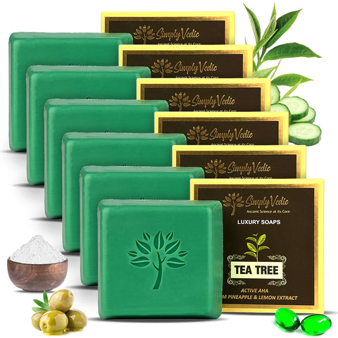 Simply Vedic Pack of 6 Tea Tree Soap Bars for Body, Hand, Face; | All Natural, Handmade, Pure & Gentle Moisturizing Bathing Soap, Gift Set for Men & Women (115gms x 6) simplyvedic