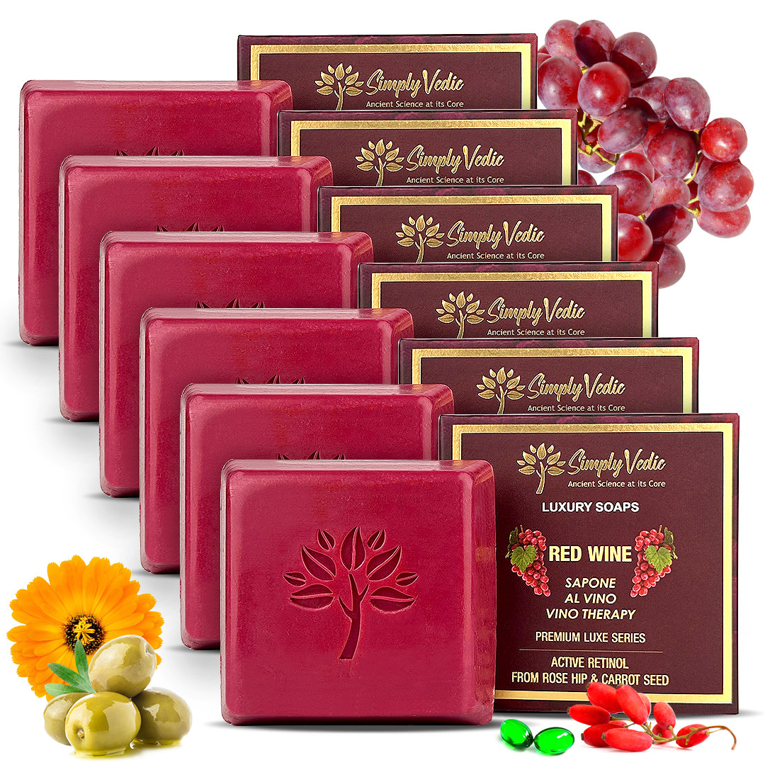 Simply Vedic Pack of 6 Red Wine Soap Bars for Body, Hand, Face; | All Natural, Handmade, Pure & Gentle Moisturizing Bathing Soap, Gift Set for Men & Women (115gms x 6) simplyvedic