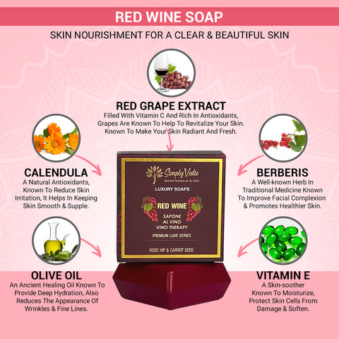 Simply Vedic Pack of 6 Red Wine Soap Bars for Body, Hand, Face; | All Natural, Handmade, Pure & Gentle Moisturizing Bathing Soap, Gift Set for Men & Women (115gms x 6) simplyvedic