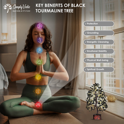 Simply Vedic Chakra Black Agate Crystal Tree| for Positive Energy, Good Luck | Natural Healing Gemstones MoneyTree Feng Shui, Spiritual Gift, Home Decor| Handmade by Traditional Artist simplyvedic