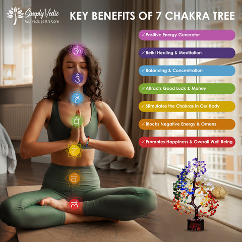 Simply Vedic 7 Chakra Crystal Tree of Life+ Chakra Bracelet| for Chakra Activation, Positive Energy, Good Luck| Natural Healing Gemstones MoneyTree Feng Shui, Spiritual Gift, Home Decor| Handmade simplyvedic