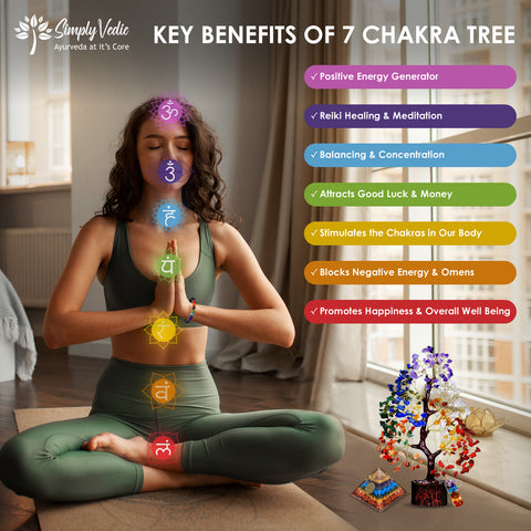 Simply Vedic 7 Chakra Crystal Tree of Life+ Pyramid+ Keychain+ Bracelet+ Pendent| for Chakra Activation, Positive Energy, Good Luck| Natural Healing Gemstones, Feng Shui, Spiritual Gift, Home Decor simplyvedic