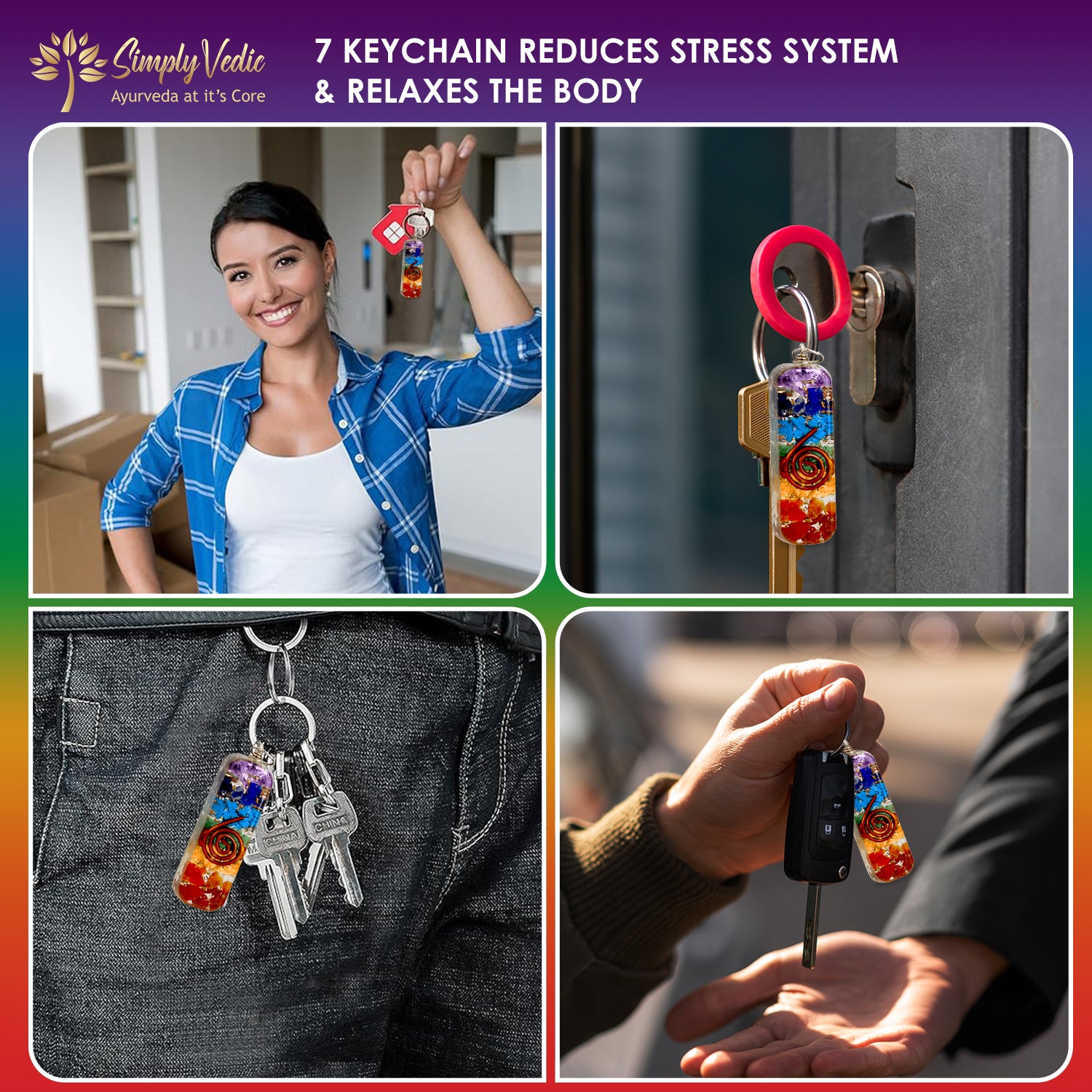 7 Chakra Crystal Bracelet, Pendant & Keychain Set - Healing Stones for ...