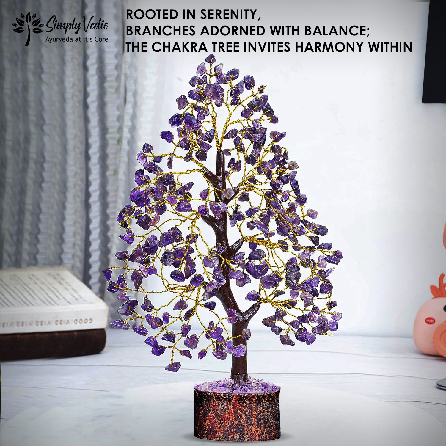 Simply Vedic Chakra Amethyst Crystal Tree| for Positive Energy, Good Luck | Natural Healing Gemstones MoneyTree Feng Shui, Spiritual Gift, Home Decor| Handmade by Traditional Artist simplyvedic