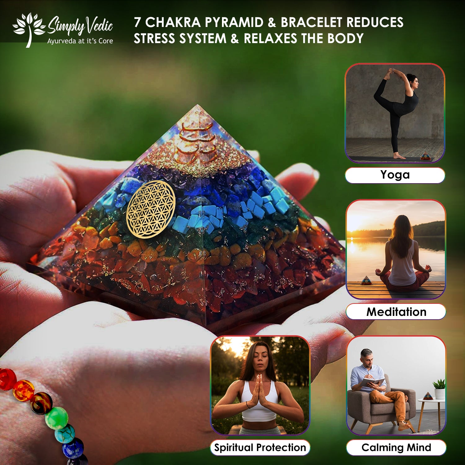 7 Chakra Orgonite Pyramid & Bracelet Set - Energy Healing & Balance ...