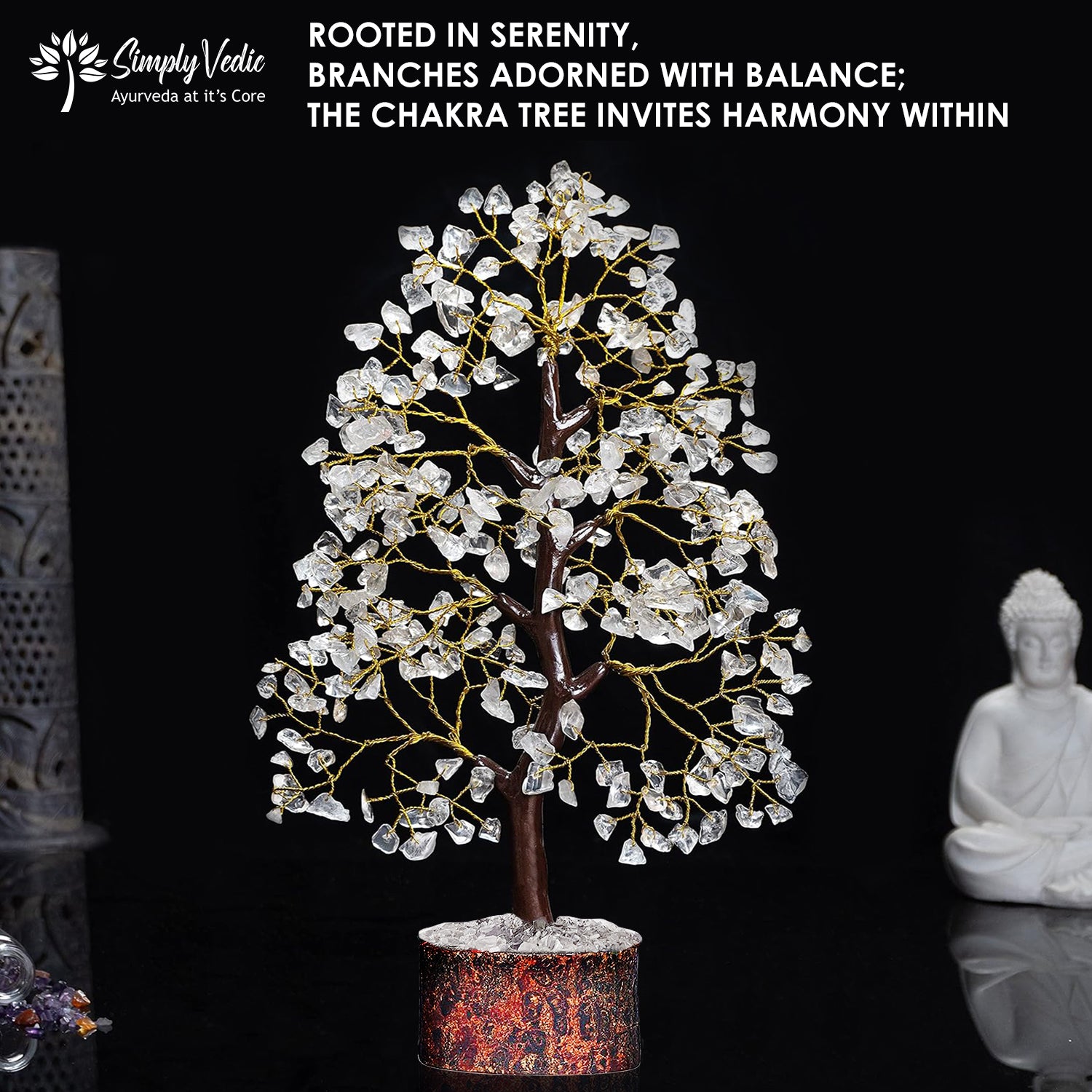 Simply Vedic Chakra Clean Quartz Crystal Tree| for Positive Energy, Good Luck | Natural Healing Gemstones MoneyTree Feng Shui, Spiritual Gift, Home Decor| Handmade by Traditional Artist simplyvedic