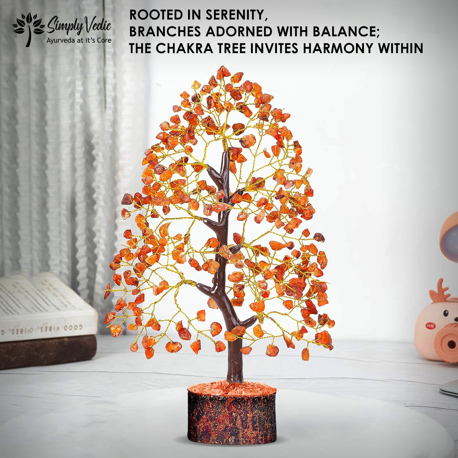 Simply Vedic Chakra Red Carnelian Crystal Tree| for Positive Energy, Good Luck | Natural Healing Gemstones MoneyTree Feng Shui, Spiritual Gift, Home Decor| Handmade by Traditional Artist simplyvedic