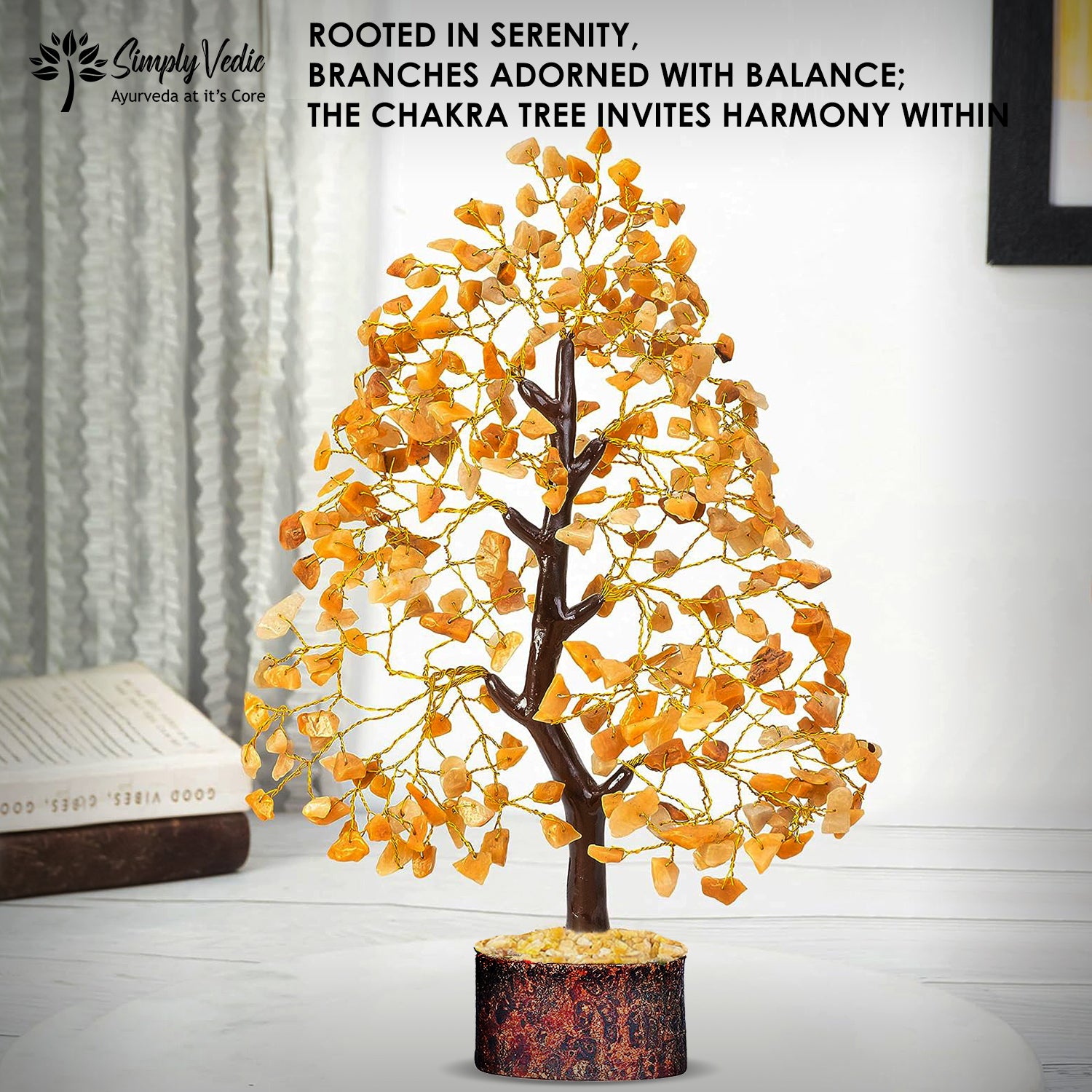 Simply Vedic Chakra Yellow Jade Crystal Tree| for Positive Energy, Good Luck | Natural Healing Gemstones MoneyTree Feng Shui, Spiritual Gift, Home Decor| Handmade by Traditional Artist simplyvedic