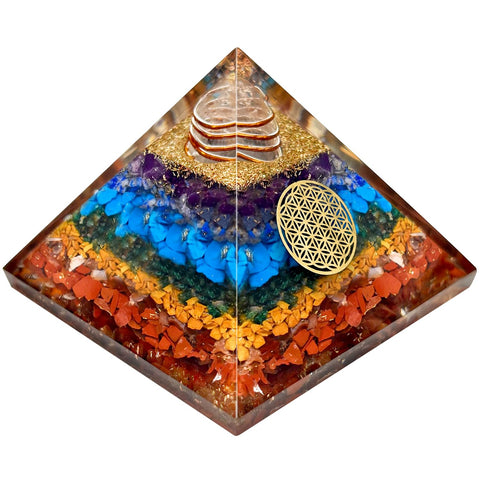 Simply Vedic 7 Chakra Orgonite Pyramid | Natural Healing Stones for Chakra Healing, Positive Energy, Reiki, Money, Health, Good Luck, Prosperity, Feng Shui, Vastu Correction, Office Home Decor Gift simplyvedic