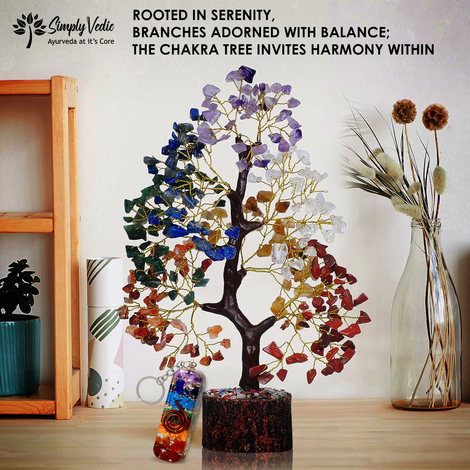 7 Chakra Crystal Tree of Life & Chakra Keychain - Healing Stones for ...