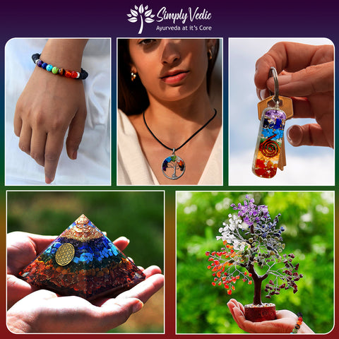 Simply Vedic 7 Chakra Crystal Tree of Life+ Pyramid+ Keychain+ Bracelet+ Pendent| for Chakra Activation, Positive Energy, Good Luck| Natural Healing Gemstones, Feng Shui, Spiritual Gift, Home Decor simplyvedic