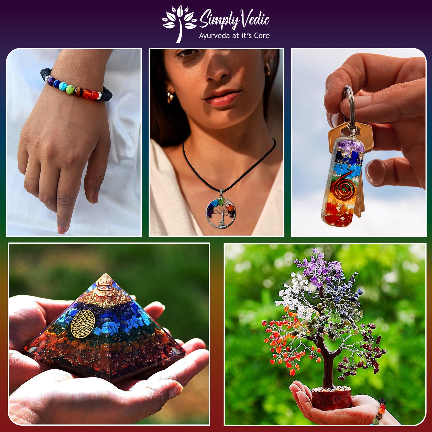Simply Vedic 7 Chakra Crystal Tree of Life+ Chakra Keychain| for Chakra Activation, Positive Energy, Good Luck| Natural Healing Gemstones MoneyTree Feng Shui, Spiritual Gift, Home Decor| Handmade simplyvedic