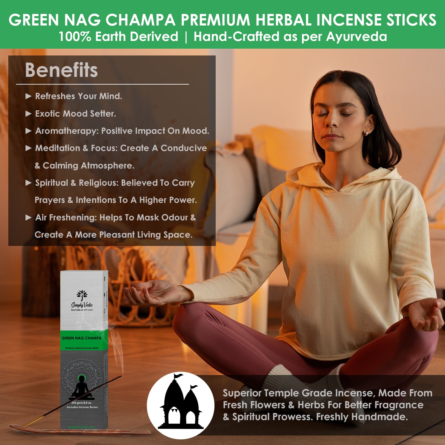 Green Nag Champa Incense Sticks simplyvedic